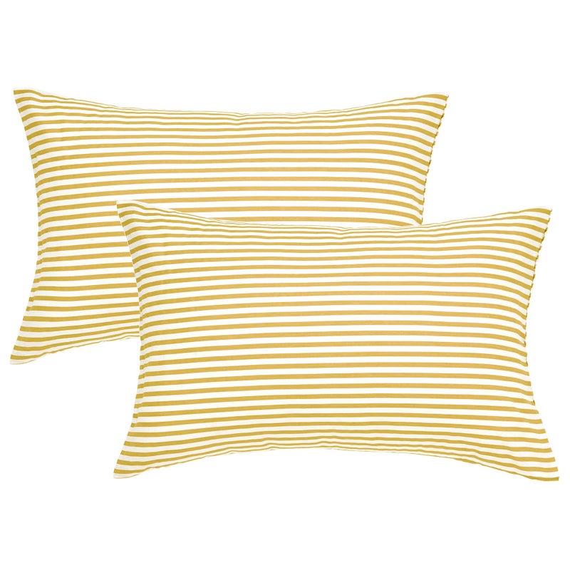 JELLYMONI 100% Natural Cotton Striped King Pillowcases Set, 2 Pack White and Yellow Stripes Pattern Printed Pillow Covers with Envelope Closure(Pillows are not Included) - Image 1
